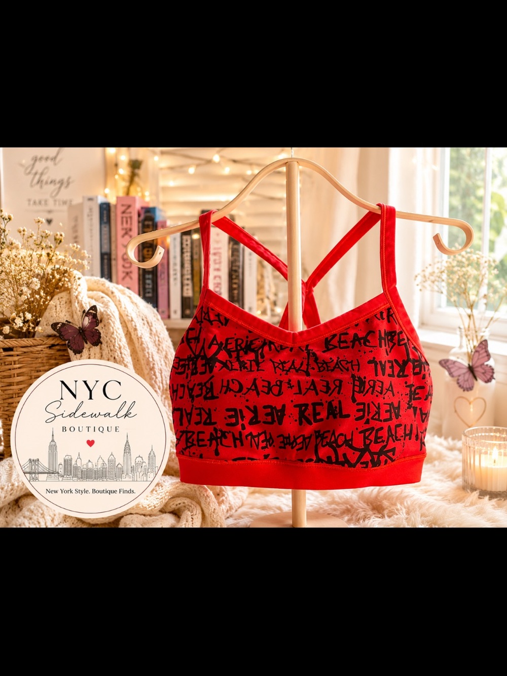 Aeropostale Red Graphic Strappy Sports Bralette